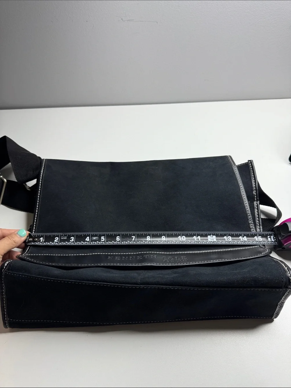Kenneth Cole New York Black Faux Suede Messenger Laptop Bag